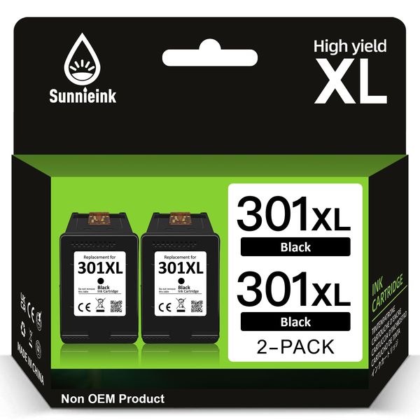 Sunnieink 301 Black Ink Cartridge, 301 XL Replacement for HP 301 Ink Cartridges Combo Pack, Printer Ink 301XL for Envy 5530 4500 4507 5532 DeskJet 3050a 3050 1514 1510 2544 2540 1050 OfficeJet 4630