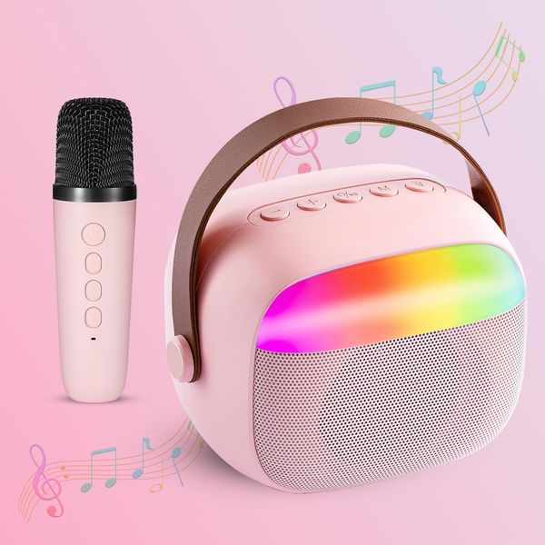 Karaoke Machine for Kids, Mini Portable Bluetooth Speaker with Wireless Microphone, Karaoke Toys Gifts for Girls Ages 4, 5, 6, 7, 8, 9, 10, 12 +Year Old Christmas Birthday (Karaoke Machine-1pink)