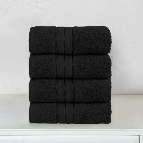 Elegant Comfort Three Line Popcorn Towel Set for Bathroom 16 x 28 inches, Premium Hotel Quality 4-Pack Hand Towels, 100% Turkish Cotton, Soft and Durable, Quick Dry and Highly Absorbent, Black