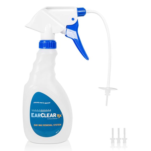 Ear Wax Removal Flexible System by EarClear Rx - Safest Ear Irrigation kit for Adults and Kids - Flexible Tip Ear Cleaning Kit with 3 Disposable Tips