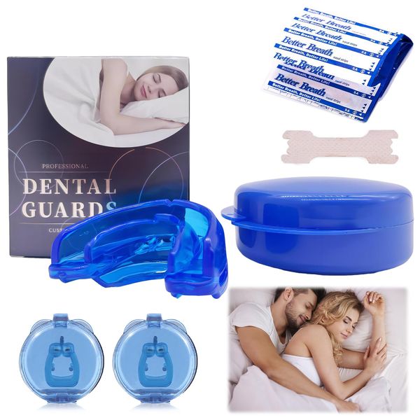 Anti Snoring Mouthpiece for Sleep Apnea Relief Quiet Stop Snore Mouth Guard Anti Snoring Devices Universal Size Snoring Aids Sleeping Snore Stopper with 10 Ventilation Nose Patch and 2 Nose Clips