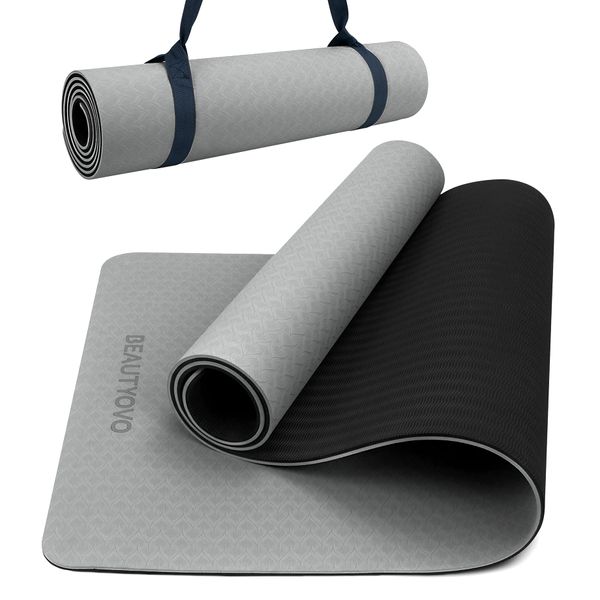 Yoga Mat with Strap, 1/3 Inch Extra Thick Yoga Mat Double-sided Non Slip, Professional TPE Yoga Mats for Women Men, Workout Mat for Yoga, Pilates and Floor Exercises