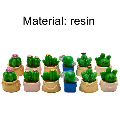 Pinenjoy 12Pcs Mini Cactus Figurines Miniature Potted Plants Resin Succulent Plant Cake Topper for DIY Dollhouse Fairy Garden Bonsai Micro Landscape Decors