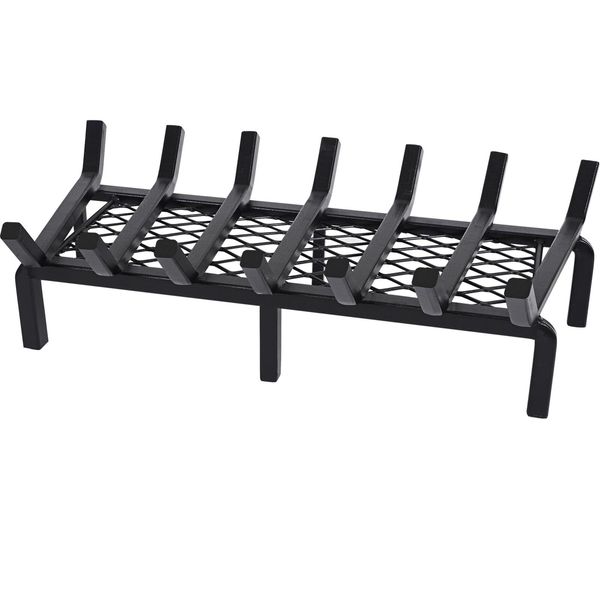 24 Inch Fireplace Grate with Ember Retainer,Cast Iron Fireplace Log Grate,Fir...