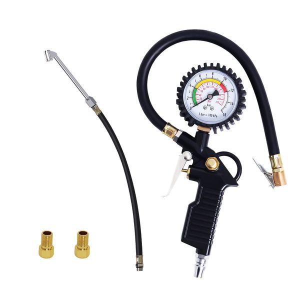 Ligefoy Air Chuck Gun, Tire Inflator, Air Gauge, Pressure Gauge, Air Compressor, For Both Cars & Bicycles, Compatible with Presta Valves, Dual Conversion Adapters (2 Pieces), US Hose (2 Pieces), Air