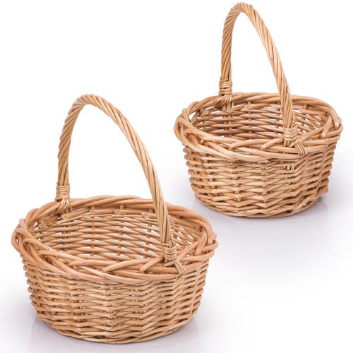 Woodluv Storage Baskets Set of 2, Wedding Flower Girls Baskets, Round Wicker Woven Easter Baskets, Display Hamper Baskets, Gift Baskets, Natural