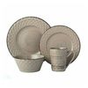 16 Piece Stoneware Dinnerware Service Set for 4 People - Distressed Weave, Mocca
