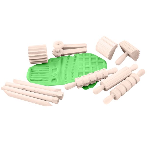 Craftplay Wooden dough/clay tools - Includes 12 tools for cutting, stamping and rolling clay & dough!