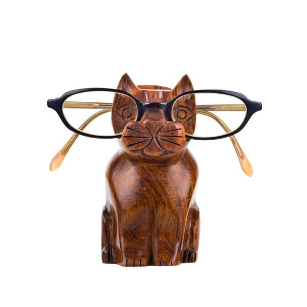 Cat Eyeglass Holder Stand - Hand Carved Wood