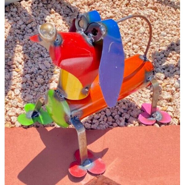 Metal Multicolor Weenie Dog Yard Art Garden Decor