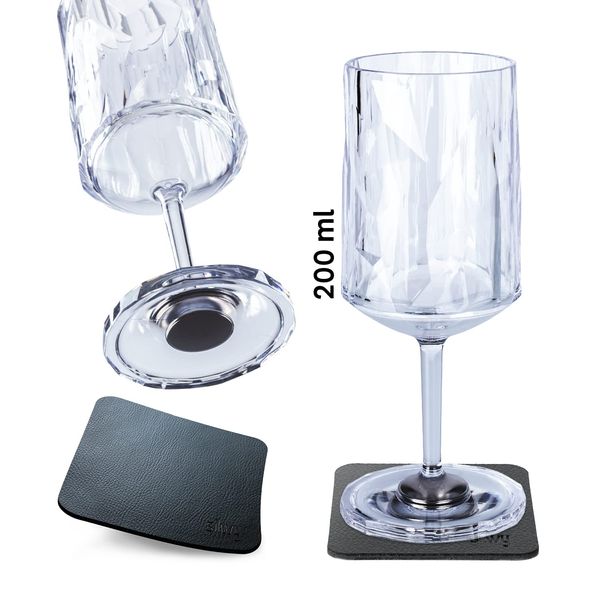 silwy Magnetic System, high-tech Plastic Glasses and Metal-Nano-Gel-Pads - Non-Slip, Camping, Boat and Yacht Accessories (Wine/0.3 l/Set of 2 /Clear)