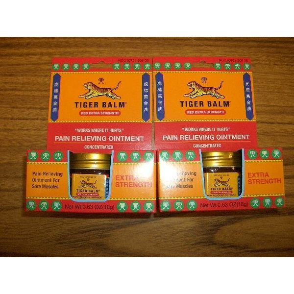 2-Tiger Balm Pain Relieving Ointment- Red Extra Strength 0.63 oz each Exp 3/28