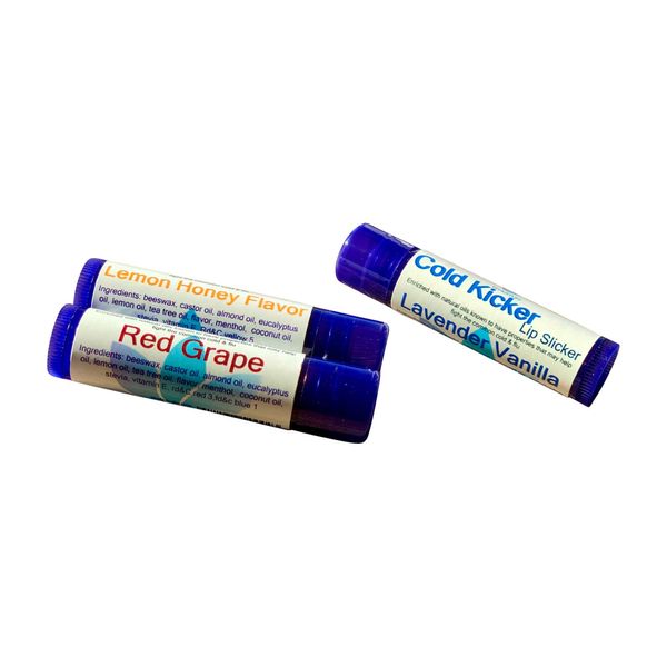 Cold Kicker Lip Slicker, 3 Pack.Helps Relieve Stuffiness and Soothes Dry Lips
