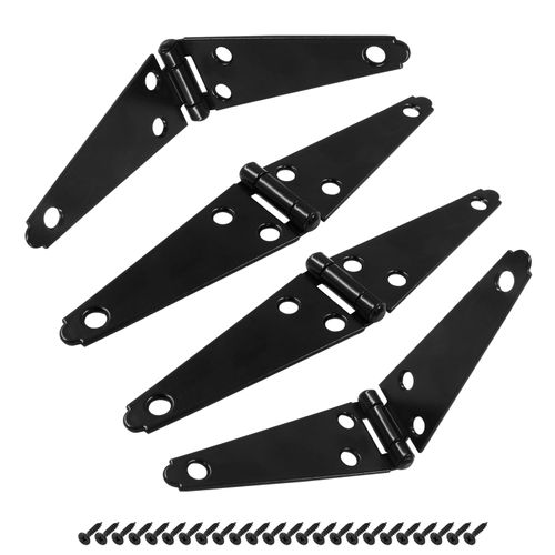 Hordion 4Pcs Strap Hinge Shed Door Hinges, 4 Inch Heavy Duty Gate Hinges Black Tee Hinge with Screws for Fence Wood Gate Cabinet Door