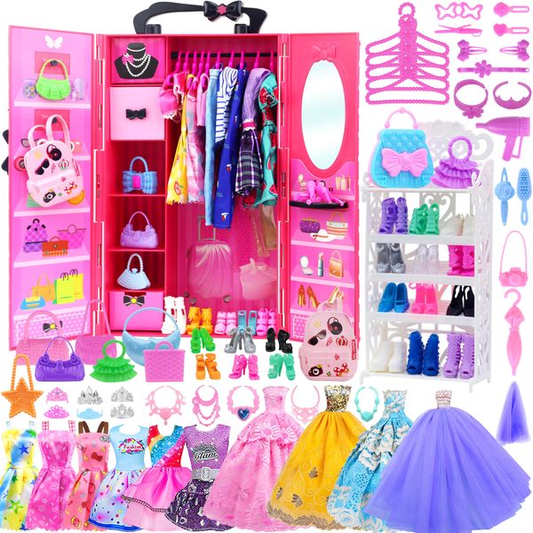 K.T. Fancy 108 Pcs 11.5 Inch Doll Closet Wardrobe Include Clothes, Dresses, Shoes and Other Girl Doll Stuff for 11.5 Inch Girl Doll Clothes as Xmas Gift Present for Girls (NO Doll)