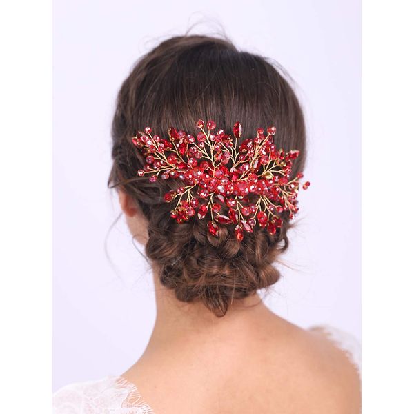 Aimimier Bridal Hair Comb Red Crystal Wedding Comb Ruby Crown with Marquise Wedding Headpiece Bridesmaid Hair Accessories for Women and Girls