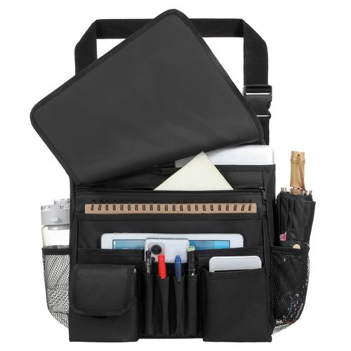 FORCTIBULL Car Front Seat Organizer for Paperwork File Laptop Mobile Office, Multi Compartment Storage Bag with Cup holder and Adjustable Strap for Car Work Truck Van