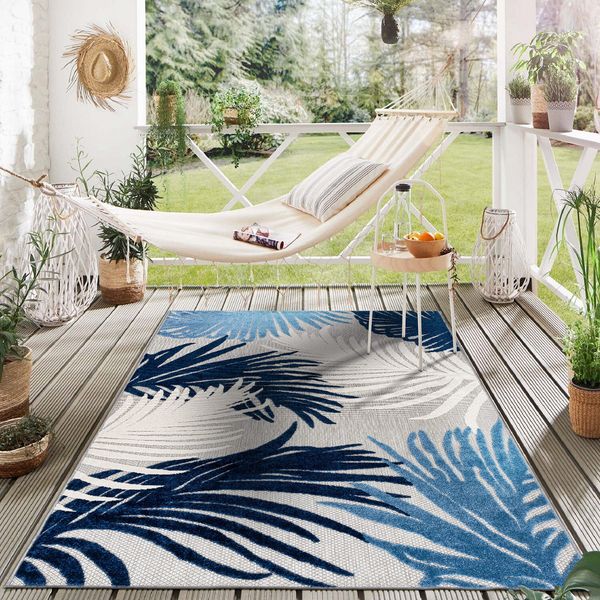 Rugshop Outdoor Carpet Tropical Floral Indoor/Outdoor Rug Navy Outdoor Rugs 8x10