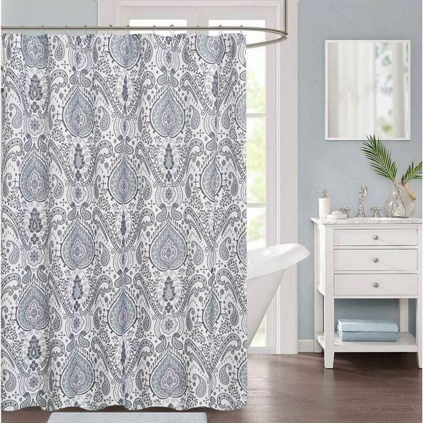 Damask  fabric Shower Curtain includes 12 metal rings