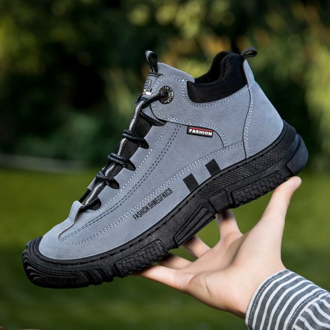 Casual Man High Sneakers, Leather Tracking Shoes