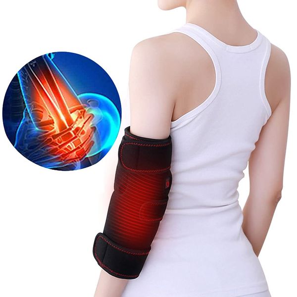 Heated Elbow Brace Adjustable USB Heating Wrap for Elbow Carbon Fiber Therapy Heat with 3 Temperature Settings for Pain Relief, Tendonitis, Tennis Elbow