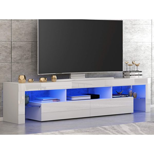 Panana Front RGB LED TV Stand Cabinet Unit Modern 160cm TV Desk with Storage for Entertainment Living Room (White)