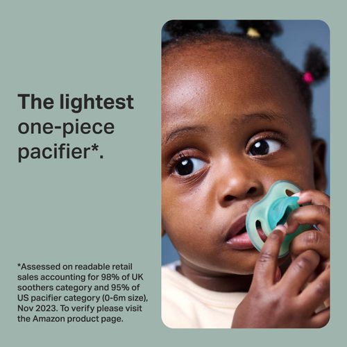 Tommee Tippee Ultra-Light Day and Night Pacifiers, 0-6m, 4 Count, One-Piece Silicone Design, Soft Skin Feel