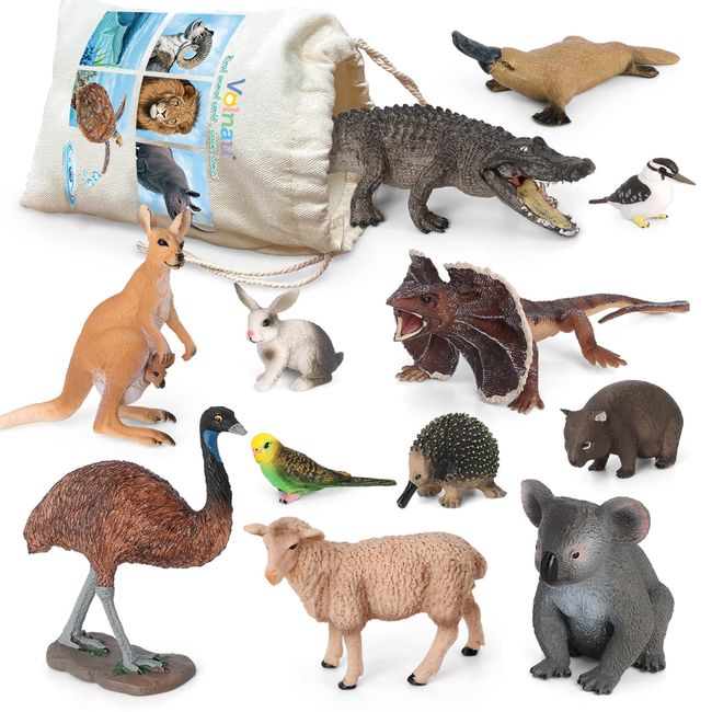Volnau Animal Toys Figurines 12PCS Australian Figures for Kids Christmas Decoration Gift Preschool Educational Zoo Pack Kangaroo Koala Bear Emu Safari Jungle Forest Set