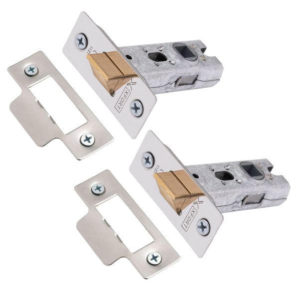 XFORT® 2 Sets of 65mm Polished Chrome Tubular Latch, Premium Mortice Latch, Door Latch Designed to be Used with Sprung Lever Door Handles, Fire Rated to EN1634-1 Standards