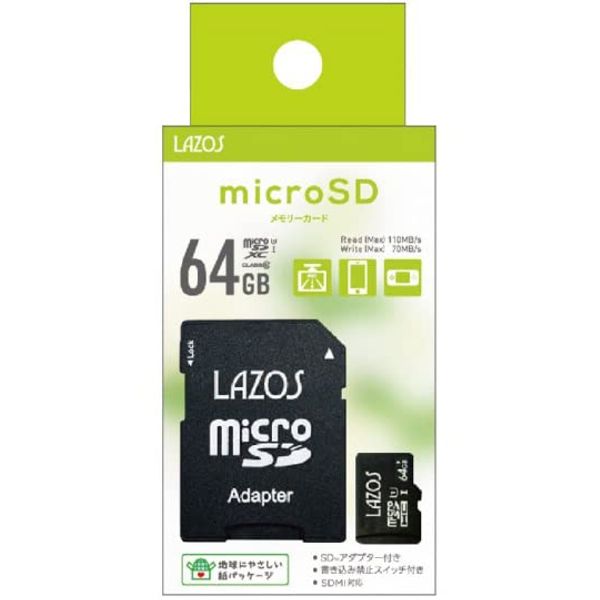 MicroSD 64GB MicroSD Smartphone Dash Memory Card Reader Media Techno Lasos Lazos MicroSDXC Card 64GB Class 10 L-B64MSD10-U3