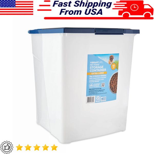 Airtight Extra-Large Plastic Pet dog Food Storage Container Lockable Wheel 50 Lb