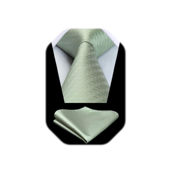 HISDERN Sage Green Ties for Men Wedding Light Green Tie and Pocket Square Set Mens Mint Green Silk Neckties Handkerchief Formal Business Necktie