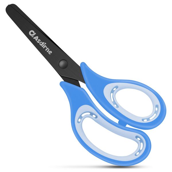 Asdirne Kids Scissors, Safety Children Scissors, Craft Scissors with Blunt Tip Stainless Steel Blades and Soft Grip, Great for Home and School, Blue, 13.5cm