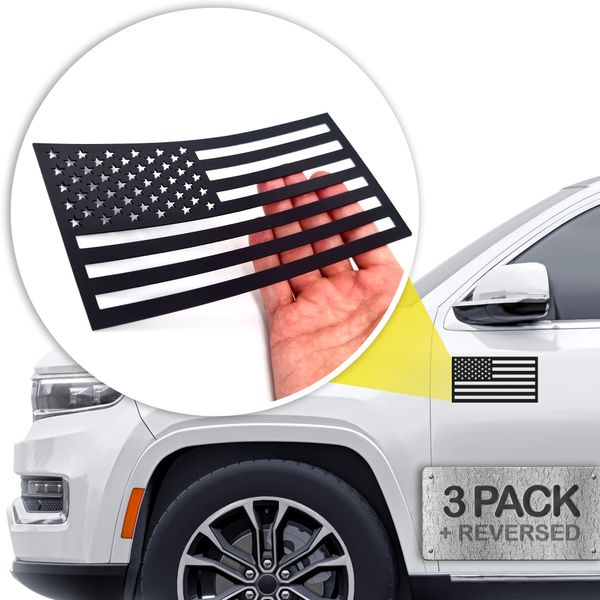 Premium American Flag Magnets for Trucks and Cars (3 Pack) + Bonus Reverse Flag | Magnetic US Flags Cut-Out | Powerful Magnet - Will Never Fall Off Your Vehicle | Black | Not for Aluminum Cars