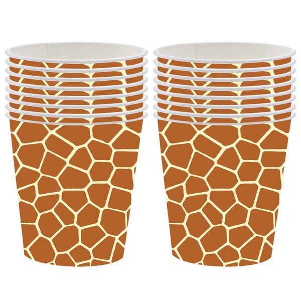 POPOYU 16Pcs Giraffe Print Party Cups Kids Jungle Animal Birthday Party Supplies,Giraffe Print Favor Cups Beverage Drinking Cups for Kids Birthday Baby Shower Zoo Jungle Safari Themed Party Decor