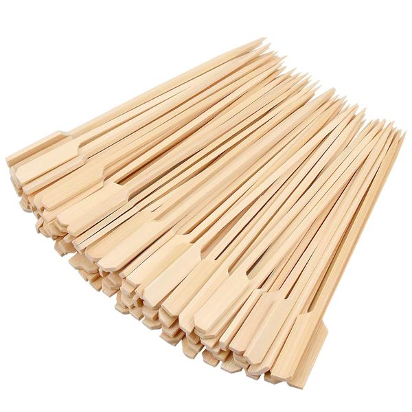 100Pcs Bamboo Barbecue Skewers, 12cm Wooden Paddle Pick Skewers, Grill Kebab Party Sticks for BBQ Cocktails Buffets Fruit Burgers Sandwich Marshmallow