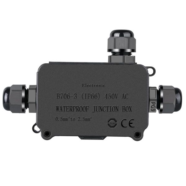 COOLWEST IP66 Waterproof Outdoor 3 Cable PG9 Black Plastic Connector Gland Electrical Junction Box