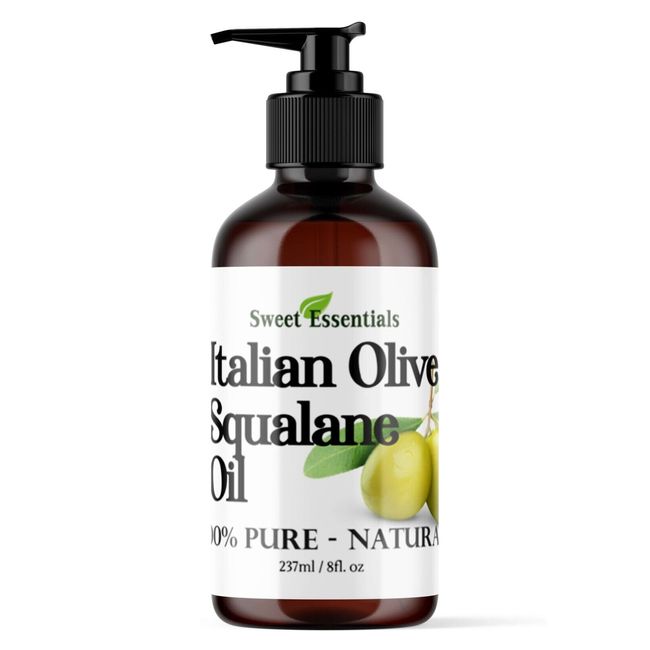 100% Pure Olive Squalane Oil, 8oz Glass w/Pump, Imported From Italy, Anti Aging