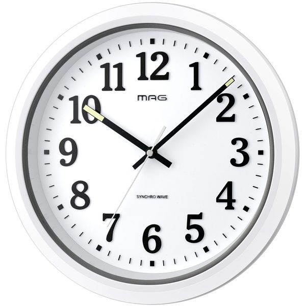 MAG W-734WH-Z Wall Clock, Radio Clock, Waterproof, Dustproof, Diameter 12.6 inches (32.0 cm), Analog, Naya, IP67, Night Hand Stop Function, 3D Letters, Plastic Windshield, White