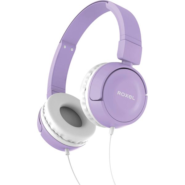 Roxel RX110 Lightweight Wired Foldable Headphones with Mic & Volume Control, On-Ear Headphones, Ergonomic Design, Answer Incoming Calls, Compatible with Android and IOS Devices (Purple)