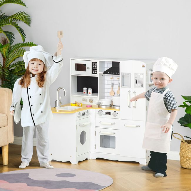 Kids Corner Kitchen Pretend Play Toy w/ Sound Microwave Refrigerator White