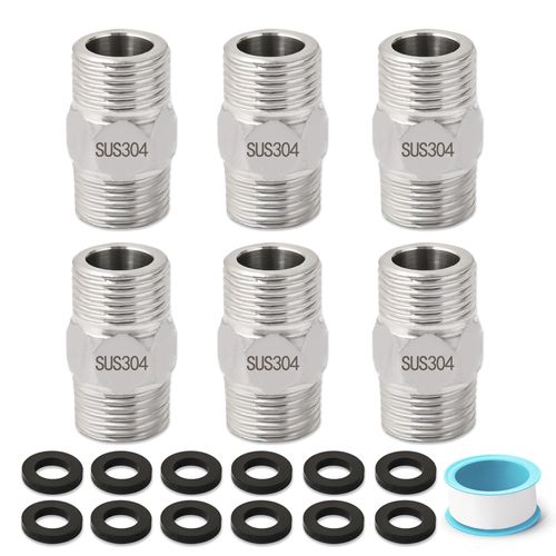 19PCS Hex Nipple 1/2" Male x 1/2" Male Pipe Fittings, 304 Stainless Steel 1/2 inch NPT Threaded Adapter,with Sealing Tape, Male Straight Connector Pipe Fitting