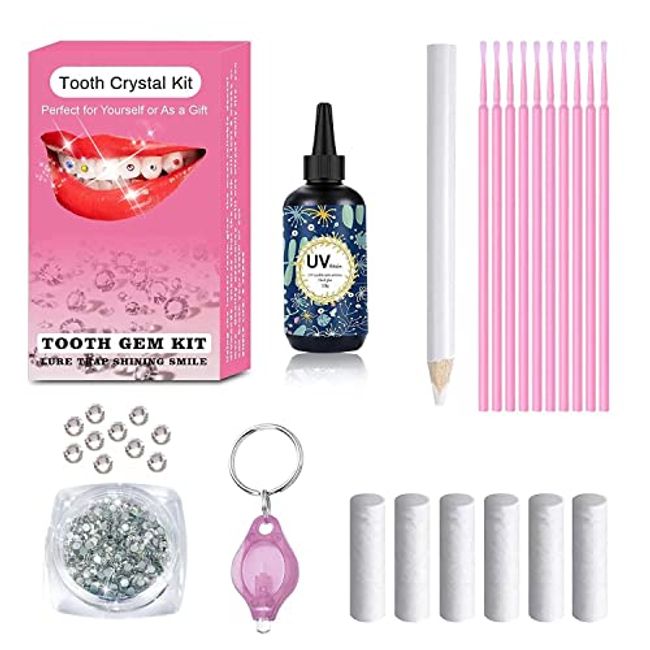 Tooth Gem Kit Teeth Gems Teeth Gems Kit Teeth Jewelry Kit With Glue and  Light Teeth Diamonds Jewel Kit DIY - Professional Fashionable Tooth Crystal  Kit Safe Simple and Convenient for Starter