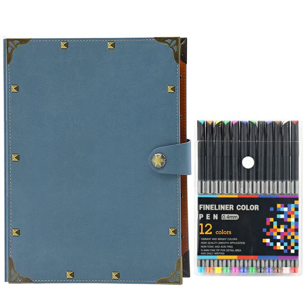 SEEHAN A5 Binder Journal Lined Paper with 12 Markers Pens, A5 Refillable Leather Notebook 6 Rings Binder A5 Planner Notepads Writing Journals for Womens Mens