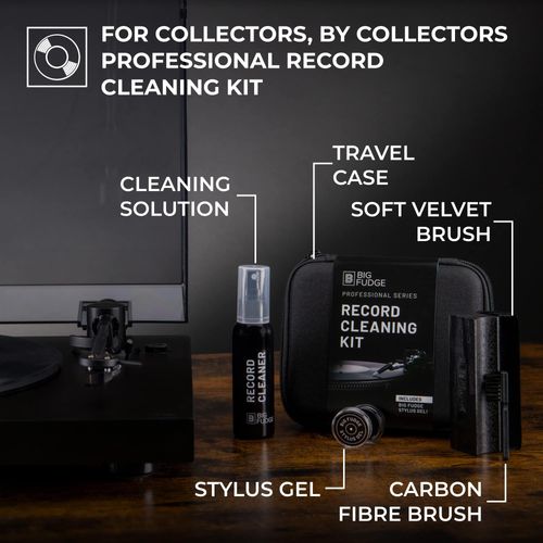 BIG FUDGE Professional Series Vinyl Record Cleaner Kit - Vinyl Record Cleaning Kit Includes Vinyl Record Brush Cleaning Fluid, Stylus Gel, Brush for Velvet, Padded Storage Case