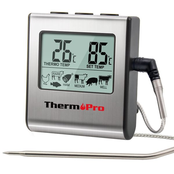 ThermoPro TP16 Digital Meat Cooking Thermometer with Stainless Steel Long Food Temperature Probe for Liquids, Oven, Smoker, BBQ, Candy, Oil, Deep Frying Thermometer with Timer Alarm