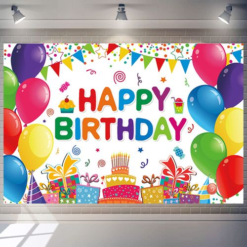 DIZHI Happy Birthday Backdrop Banner Sign Poster Colorful Balloons for Kid Gifts Birthday Party Banner Cake Table Decorative Supplies 5x3ft