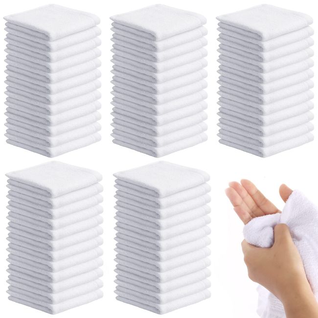 60 Pcs Soft Face Cloths 12 x 12 Inch Cotton White Washcloths Set Absorbent Wash Cloths Cleaning Rags Multipurpose Face Towel Machine Washable Washcloths Gym Towels for Bathroom Kitchen Supplies