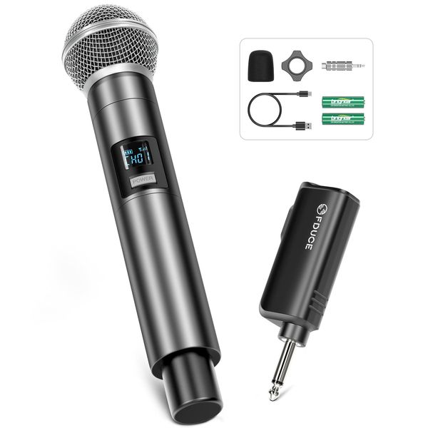 FDUCE W30 Wireless Microphone,UHF Dynamic Handheld Microphone,Rechargeable Receiver with Volume Adjustment Button,for Karaoke,Singing,Family Party(200ft)…