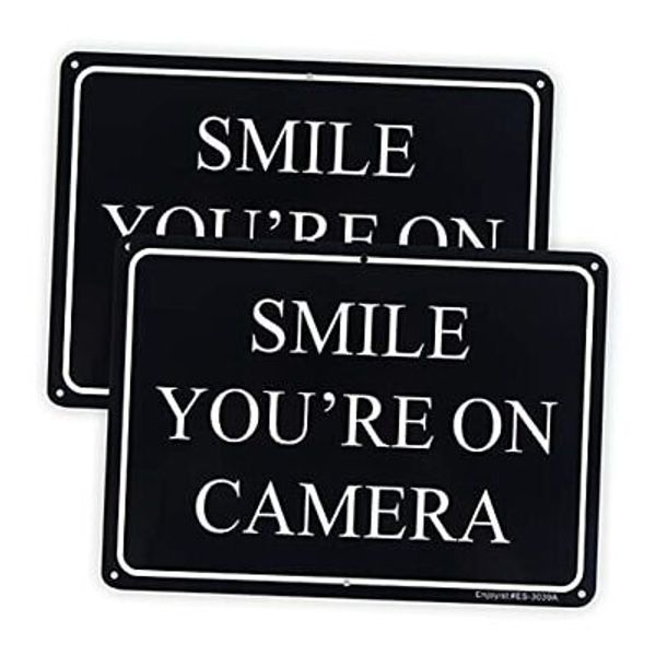 2 Pack Smile You're On Camera Sign, Video Surveillance Sign, 10"x 7" .04"